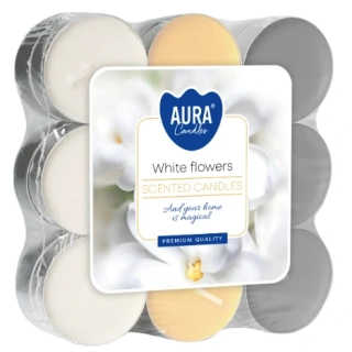 Bispol čajové svíčky White flowers (bílé květy) 18ks